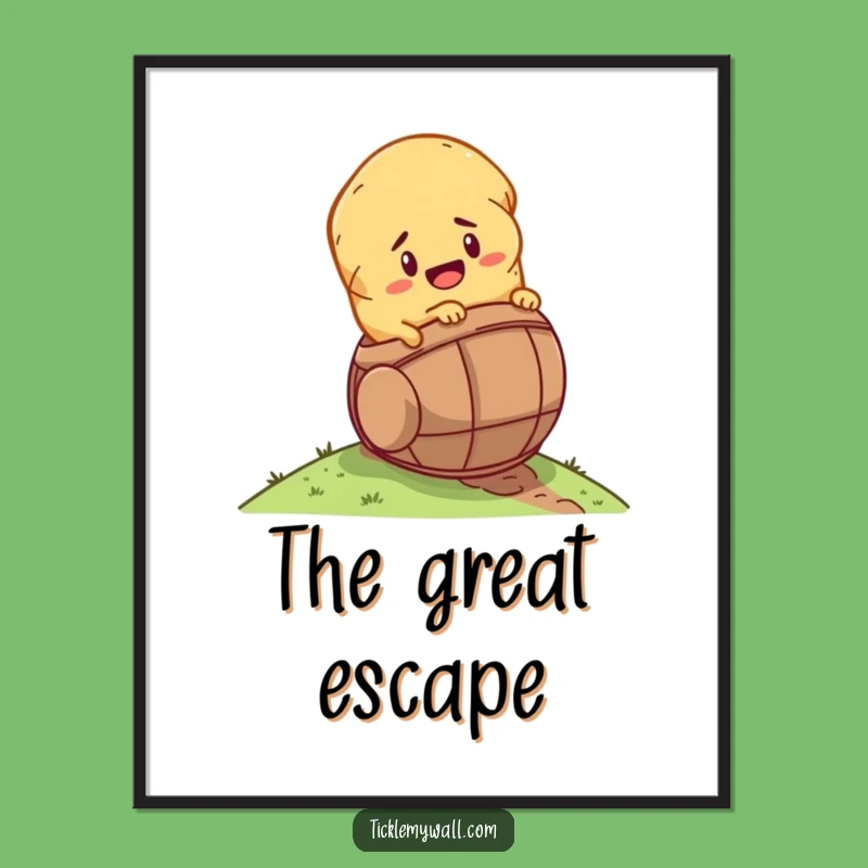 Funny Determined Potato Barrel Poster - Action-Packed Art for Humorous Decor