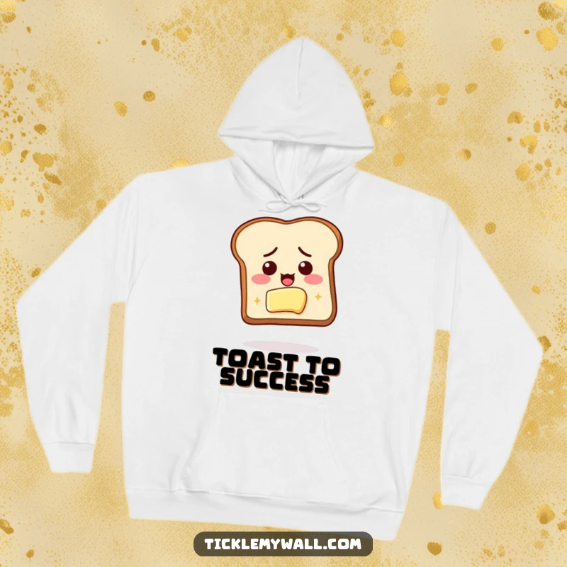 Funny hoodie with determined toast reaching for butter, offering warmth and a humorous reminder to pursue breakfast goals.