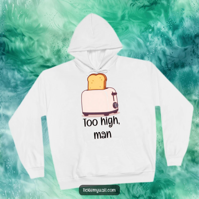 Funny hoodie with toast dramatically popping out of a toaster. A warm and witty design for casual wear and gifting.