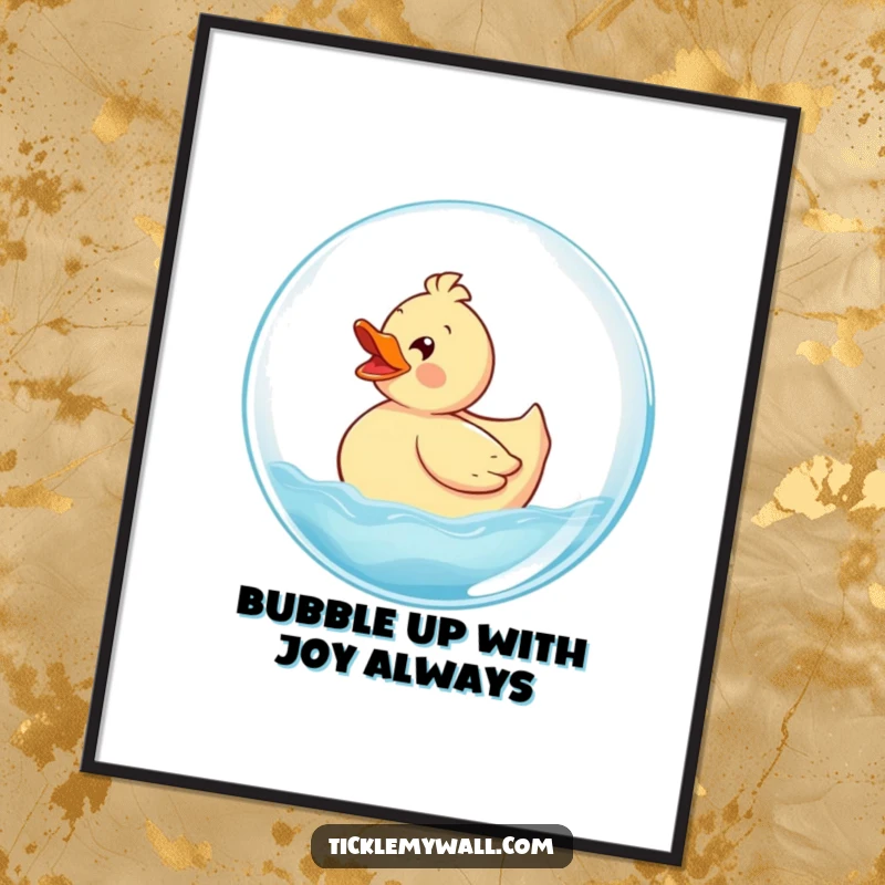 Funny Free Printable Wall Art: Delighted rubber ducky joyfully riding a giant bubble, a whimsical and uplifting design.