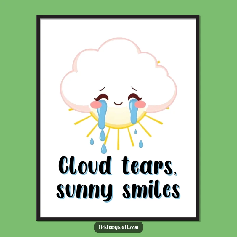 Funny Free Printable Wall Art: Cloud Crying Tears of Joy, Downloadable Gift Decor