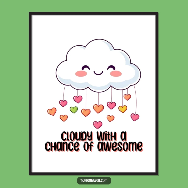 Free Printable Wall Art: Smiling Cloud Raining Hearts Funny Downloadable Decor