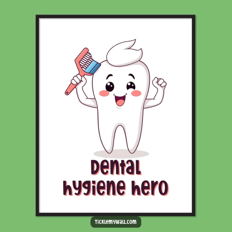 Free Printable Wall Art: Buff Toothbrush Flexing Muscles! Funny Downloadable Decor Gift