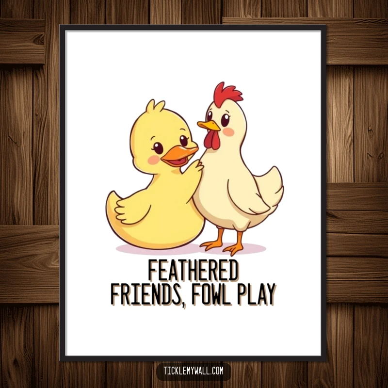 Funny Free Printable Wall Art: A rubber duck aggressively petting a very confused rubber chicken, adding quirky charm.