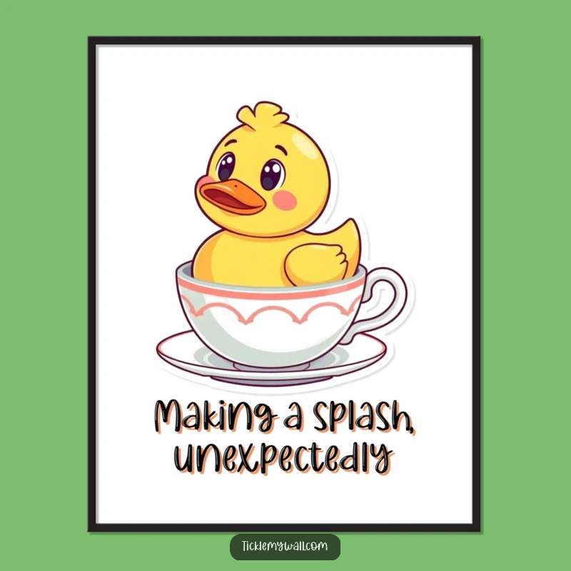 Free Printable Wall Art: Surprised Duck Teacup, Downloadable Decor Gift