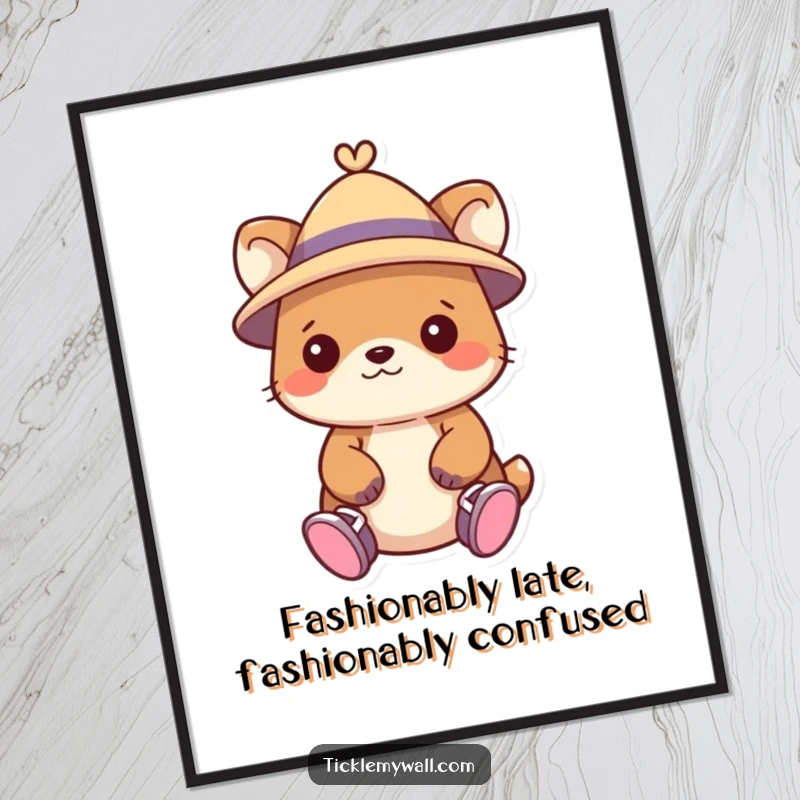 Funny Free Printable Wall Art: A cute animal wearing a hat and shoes on its hands, hilarious and charming decor.