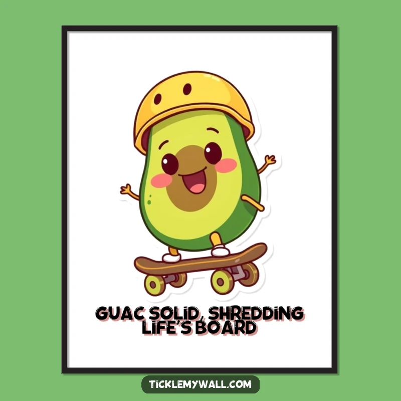 Funny Free Printable Wall Art: Rad Avocado Skater - Cool Downloadable Decor
