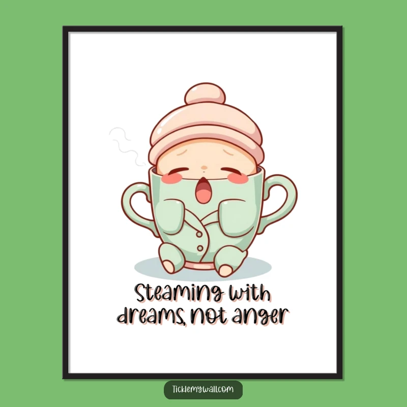 Funny Free Printable Wall Art: Sleepy Teacup Yawn, Cozy Downloadable Decor