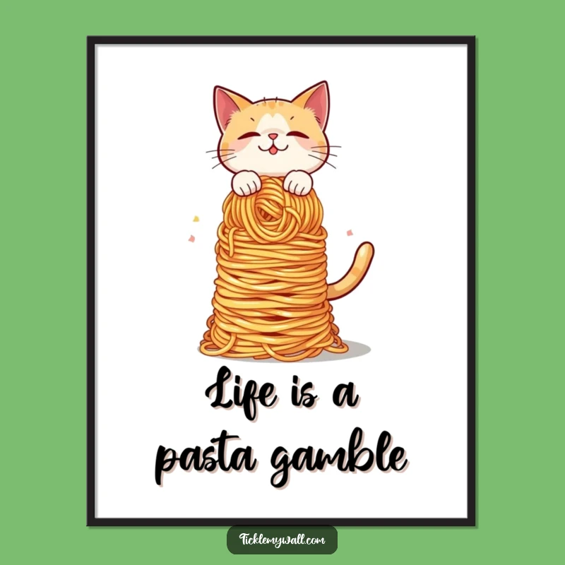 Free Printable Wall Art: Funny Cat Spaghetti Balancing, Hilarious Downloadable Decor for Your Home