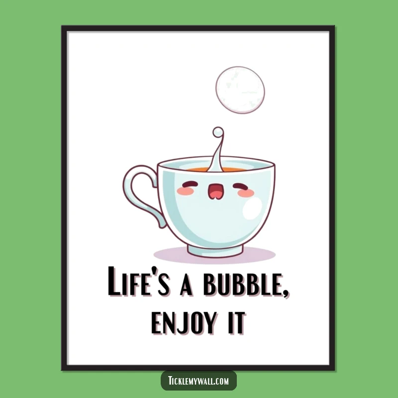 Funny Free Printable Wall Art: Startled Teacup Bubble Spill Decor Downloadable