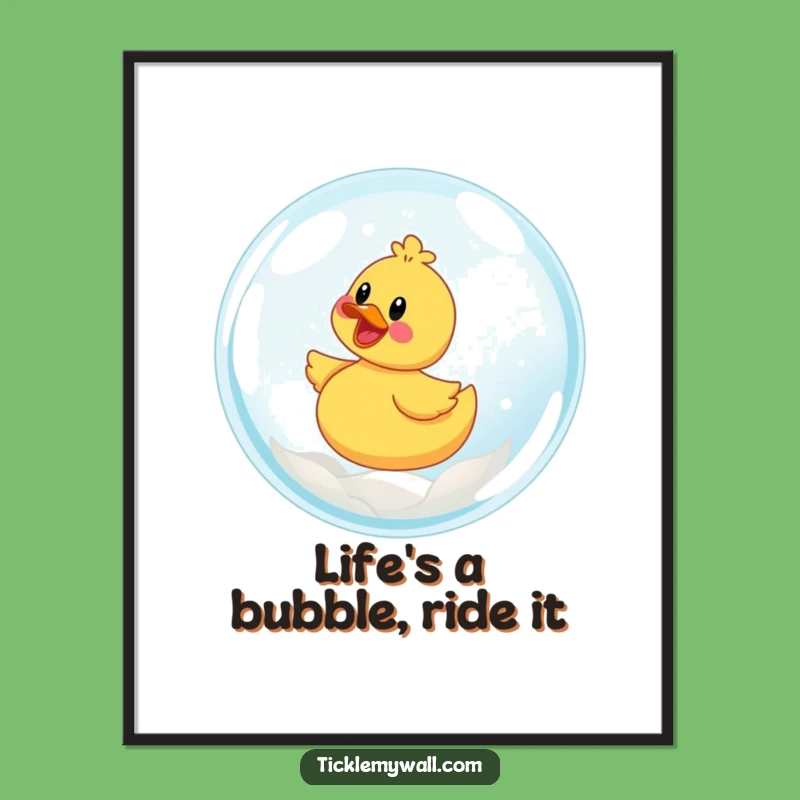 Funny Free Printable Wall Art: Ducky Surfs a Giant Bubble - Downloadable Decor