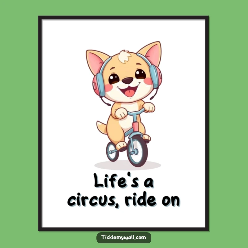 Free Printable Wall Art: Amusing Dog Unicycling Earmuff Decor Downloadable Gift