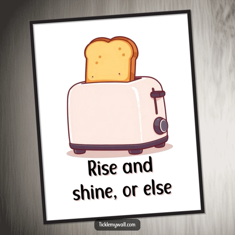 Funny free printable wall art of toast popping extremely high out of a toaster, a comical kitchen piece.