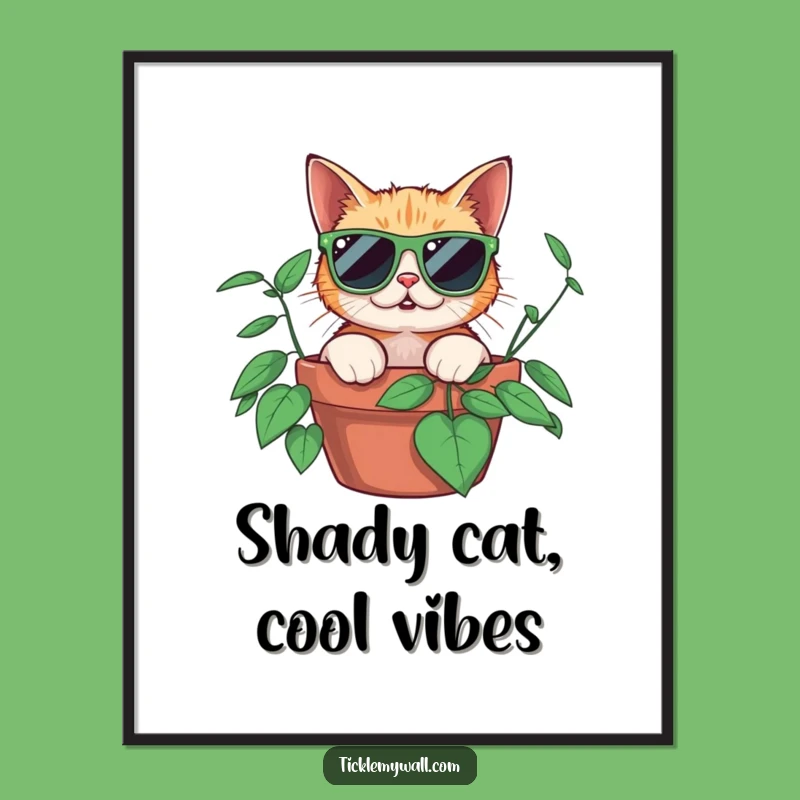 Funny Free Printable Wall Art: Surprised Cat Sunglasses Plant Decor Downloadable