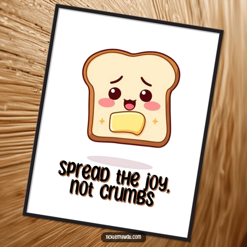 Funny Free Printable Wall Art: Floating toast with a determined face reaching for a pat of butter.