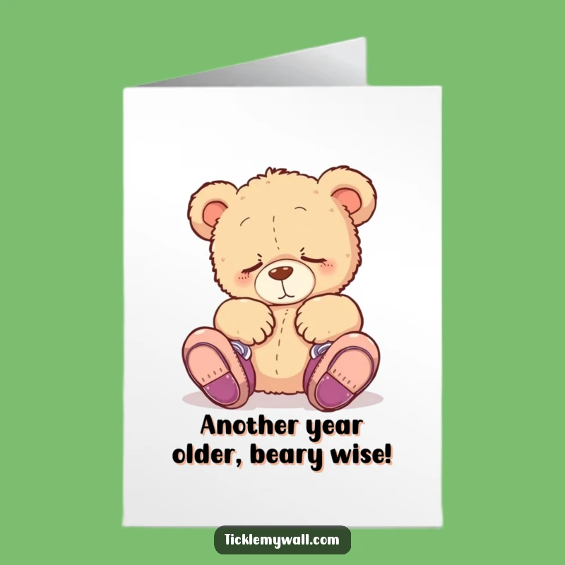 Free Printable Birthday Card: Sleepy Bear in Shoes for a Comfy Celebration