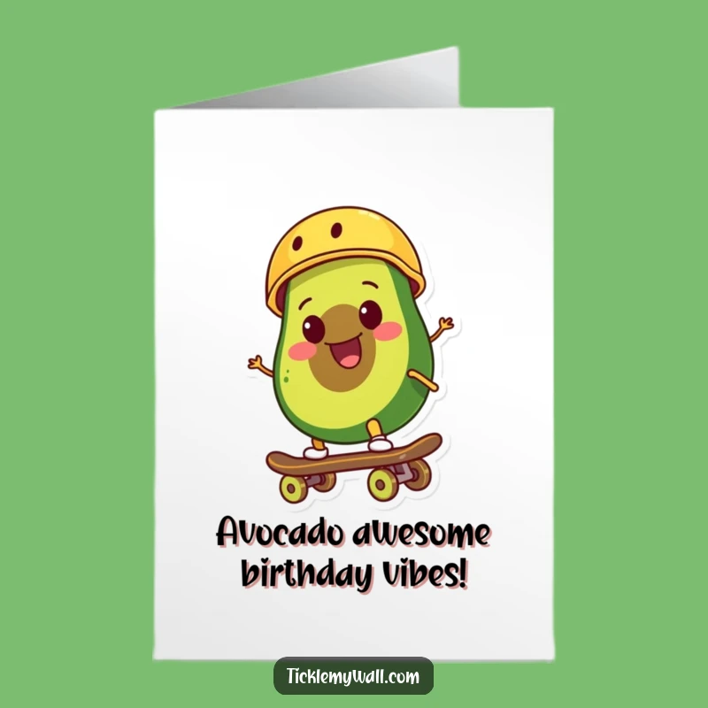 Free Printable Birthday Card: Skateboarding Avocado - Funny Downloadable Gift for Rad Dudes