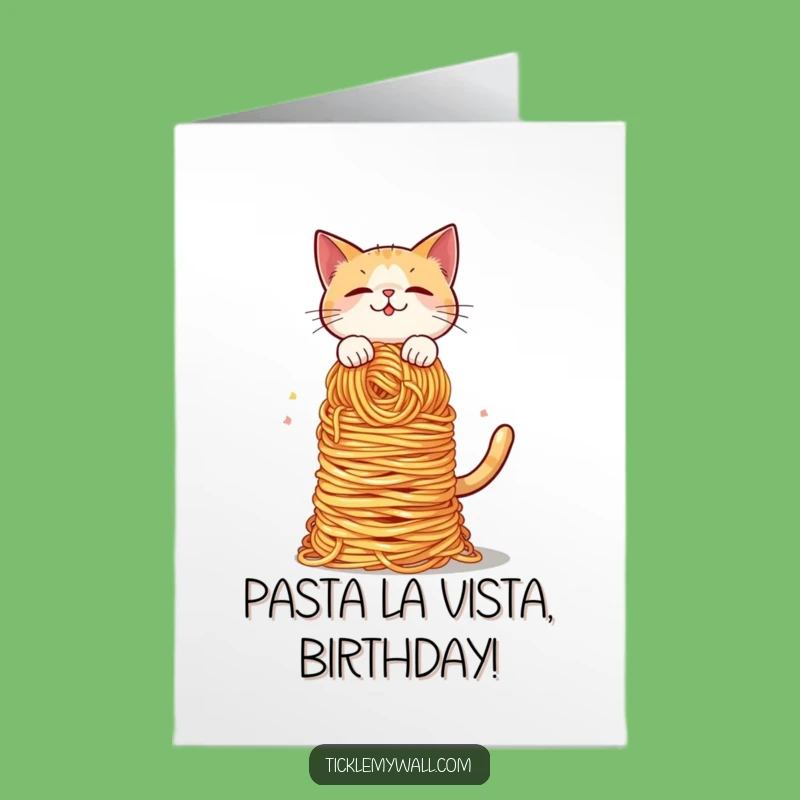 Free Printable Birthday Card: Funny Cat Spaghetti Balancing for a Hilarious Downloadable Gift