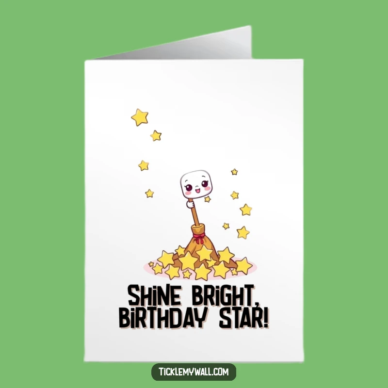 Free Printable Birthday Card: Happy Broom Sweeping Stars for a Magical Day