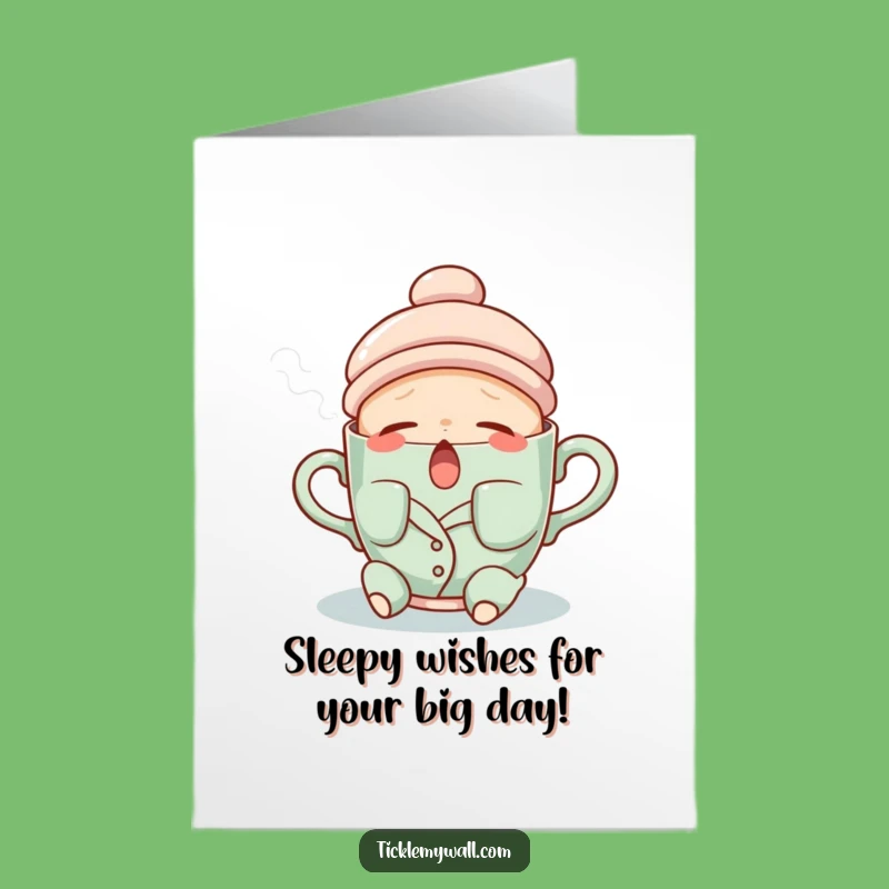 Free Printable Birthday Card: Sleepy Teacup Yawn, Cozy Funny Downloadable Gift