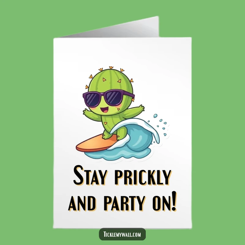 Free Printable Birthday Card: Surfing Cactus - Cool, Funny Downloadable Gift!