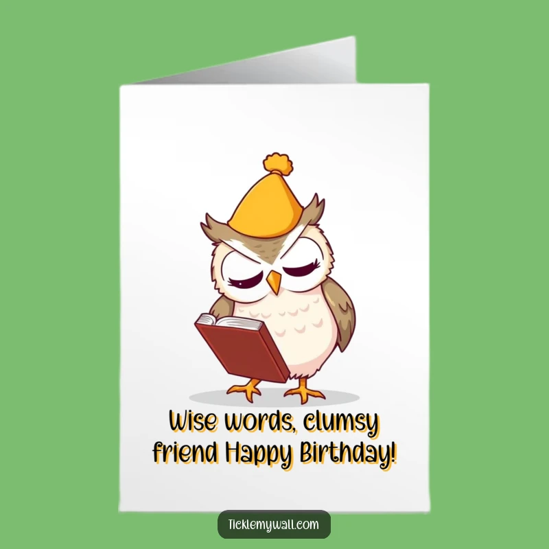 Free Printable Funny Owl Birthday Card: Clumsy Owl Fumbling Book Downloadable Gift