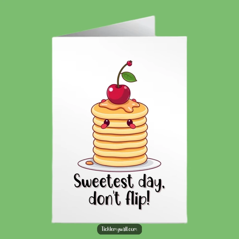 Free Printable Pancake Birthday Card: Wobbly Stack Cherry Downloadable Gift