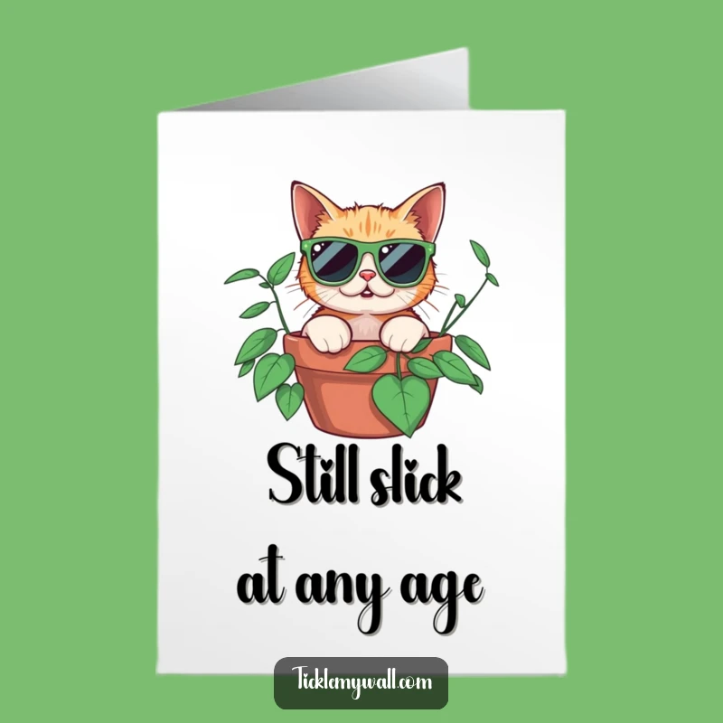 Free Printable Surprise Cat Birthday Card: Funny Sunglasses Cat Plant Downloadable Gift