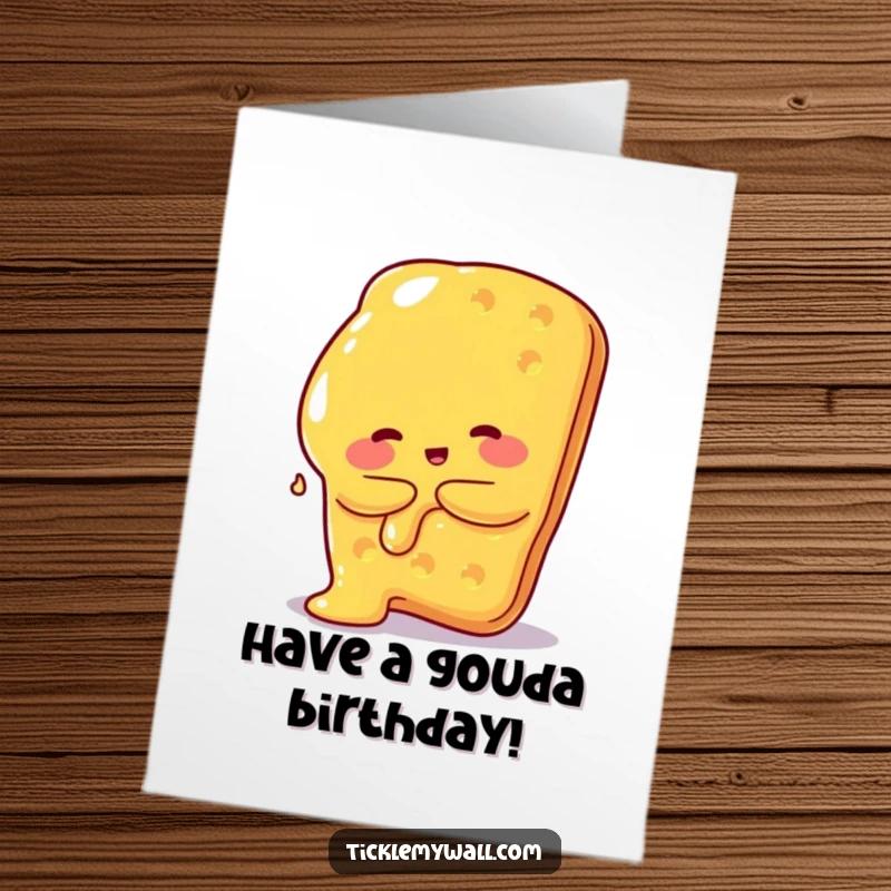 Funny Free Printable Birthday Card: Melted cheese blob hugging a giant cracker, full of cheesy love.