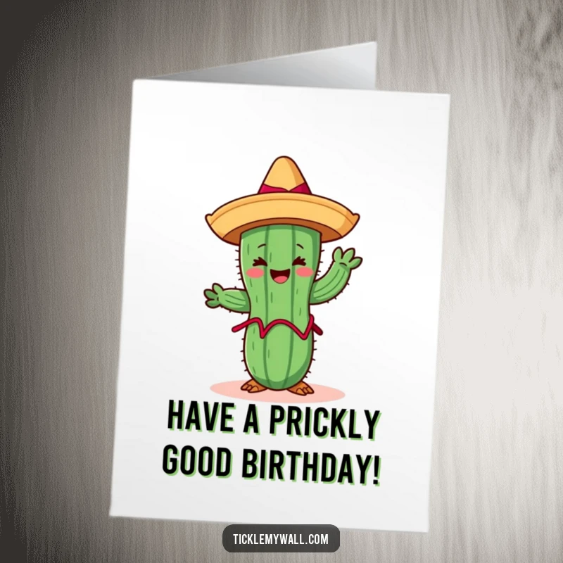 Funny Free Printable Birthday Card: A cheerful cactus in a sombrero doing the limbo, a hilarious fiesta birthday wish.