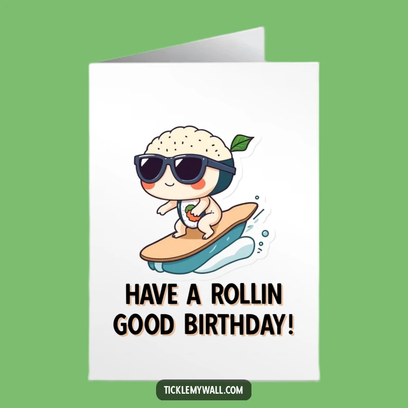 Free Printable Birthday Card: Cool Sushi Wave Riders for a Fun Downloadable Gift
