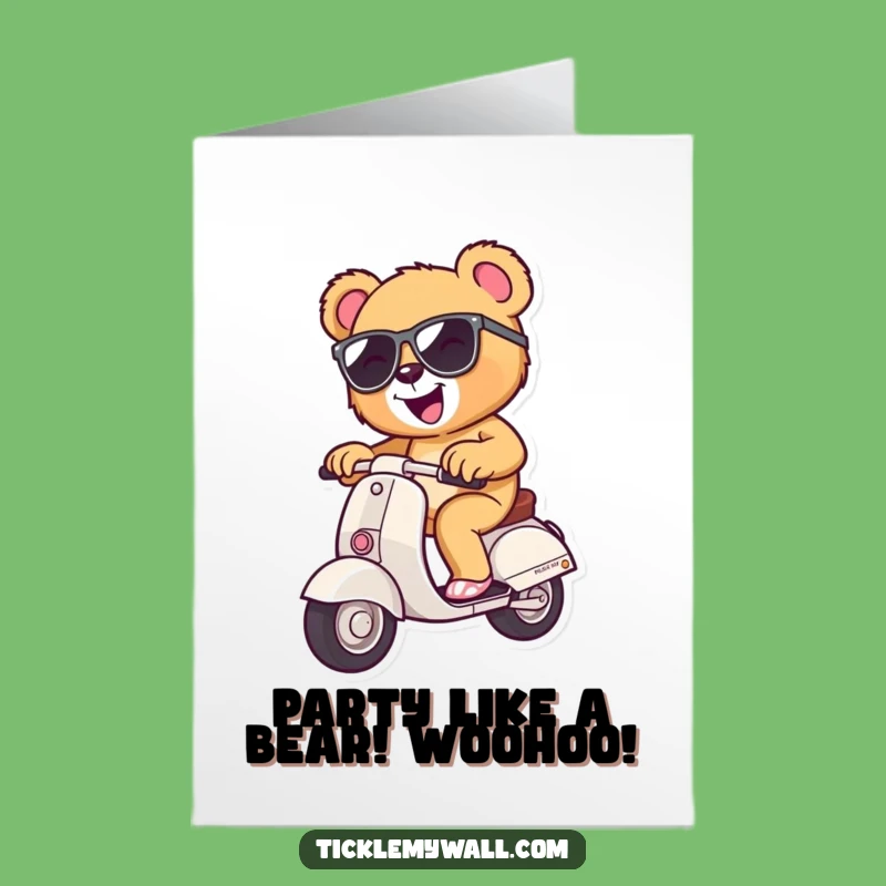 Free Printable Birthday Card: Funny Teddy Bear Scooter Rider Downloadable Gift