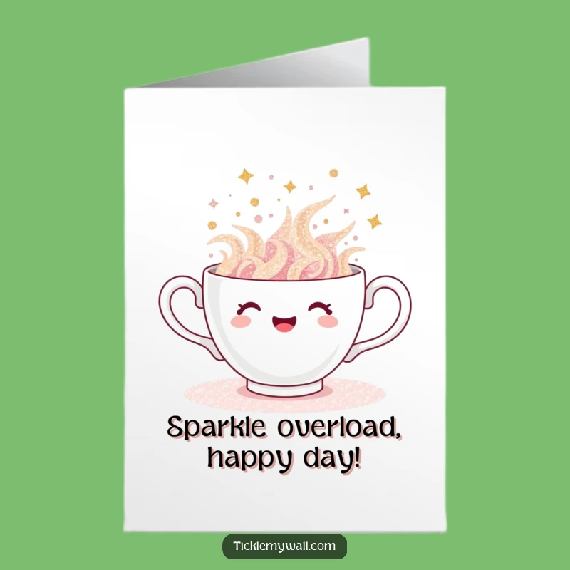 Free Printable Birthday Card: Glitter Teacup Overflow Birthday Downloadable Gift