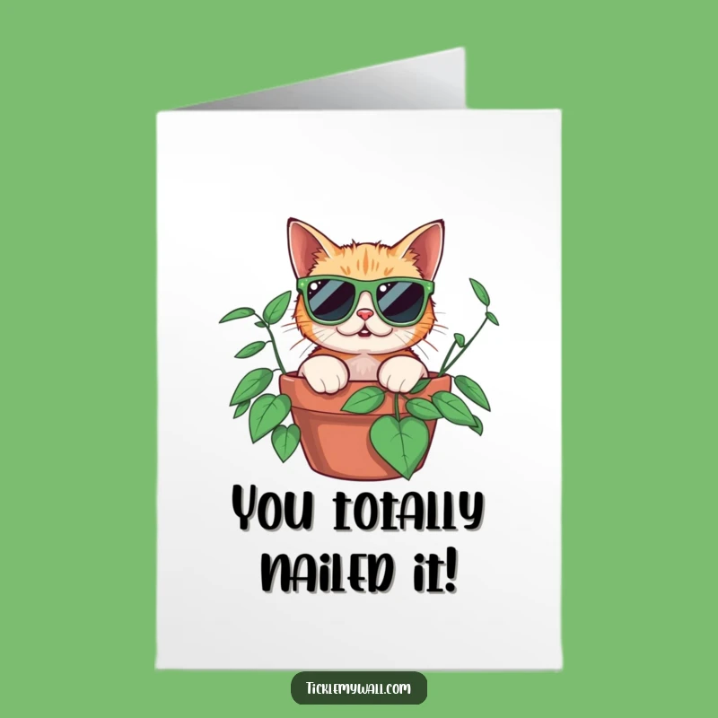 Free Printable Cat Congratulations Card: Funny Sunglasses Plant Surprise Downloadable
