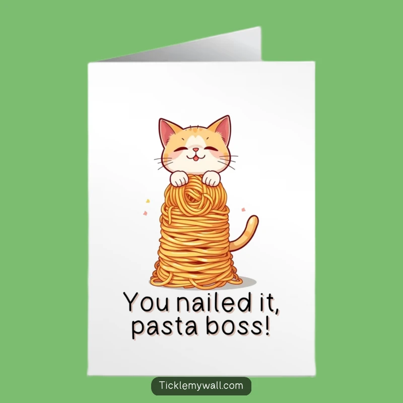 Free Printable Congrats Card: Hilarious Cat Spaghetti Balancing for a Unique Downloadable Gift