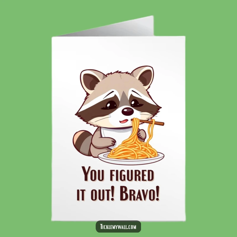 Free Printable Congrats Card: Raccoon Chopstick Win - Hilarious Downloadable