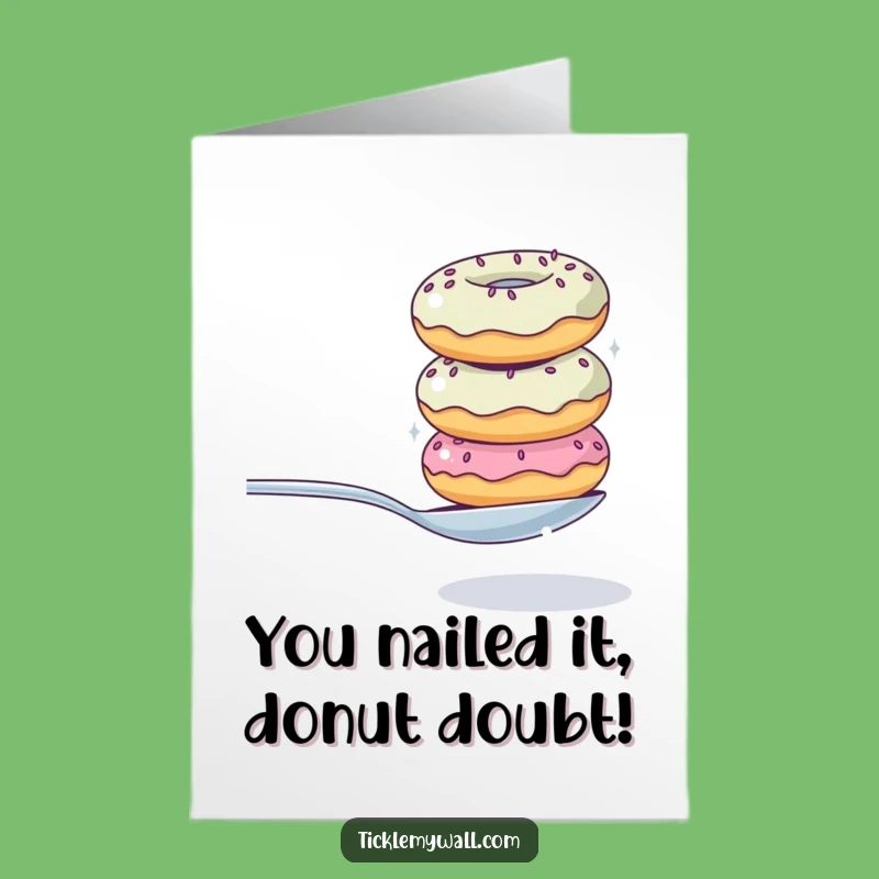 Free Printable Congrats Card: Wobbly Donut Spoon Balance for Your Big Win