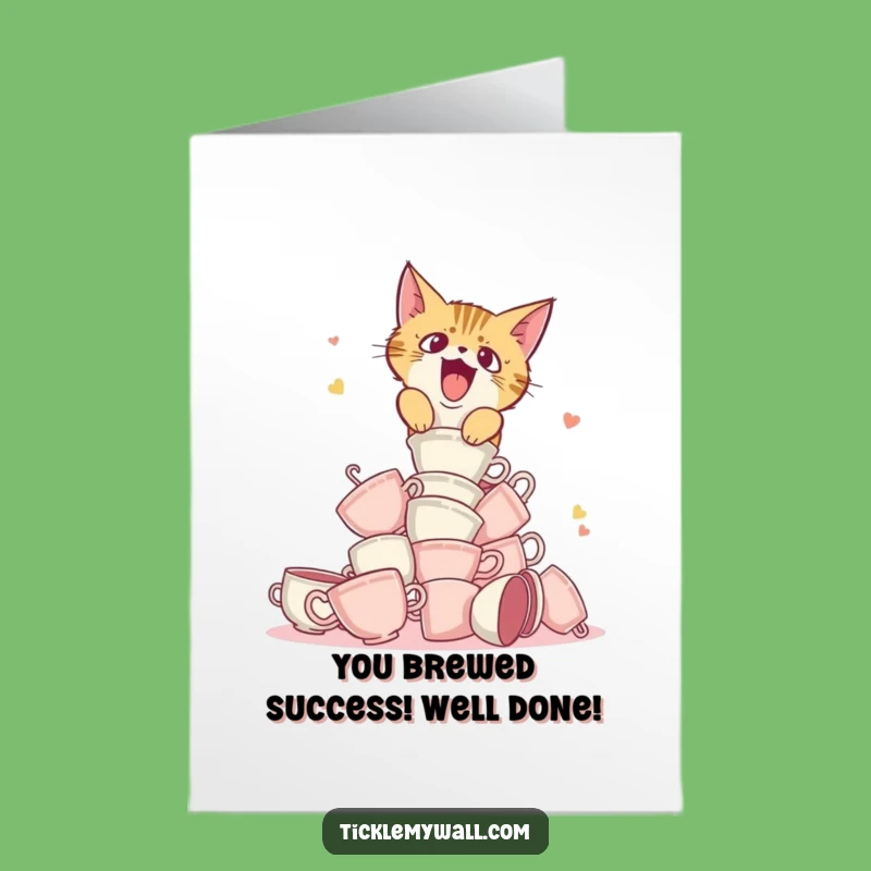 Free Printable Funny Cat Congrats Card: Teacup Tumble Downloadable Gift