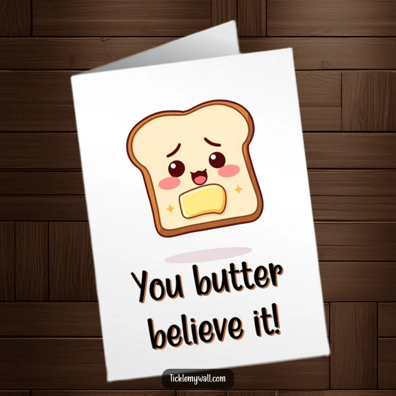 Funny Free Printable Congratulations Card: Determined toast floating and reaching for butter, celebrating success.