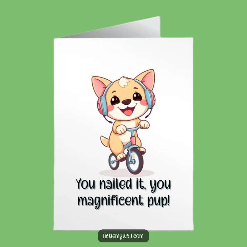 Free Printable Congrats Card: Hilarious Dog Unicycling Earmuff Celebration Downloadable Gift