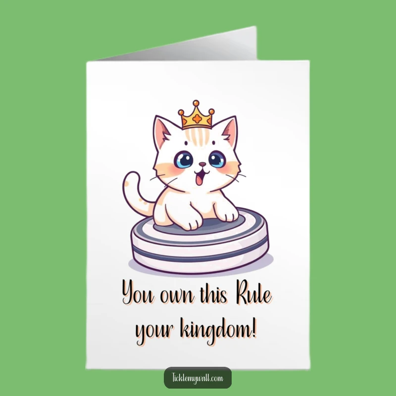 Free Printable Congrats Card: Cat Crown Roomba Victory - Hilarious Downloadable
