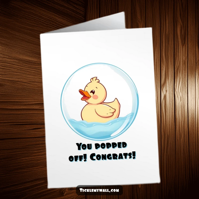 Funny Free Printable Congratulations Card: Delighted rubber ducky riding a giant bubble, celebrating achievements with joy.