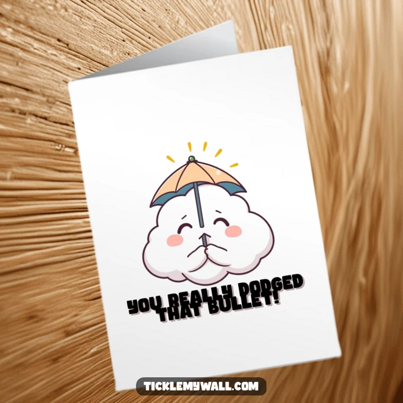 Funny Free Printable Congratulations Card: Nervous cloud with tiny umbrella, perfect for acknowledging effort, downloadable art.