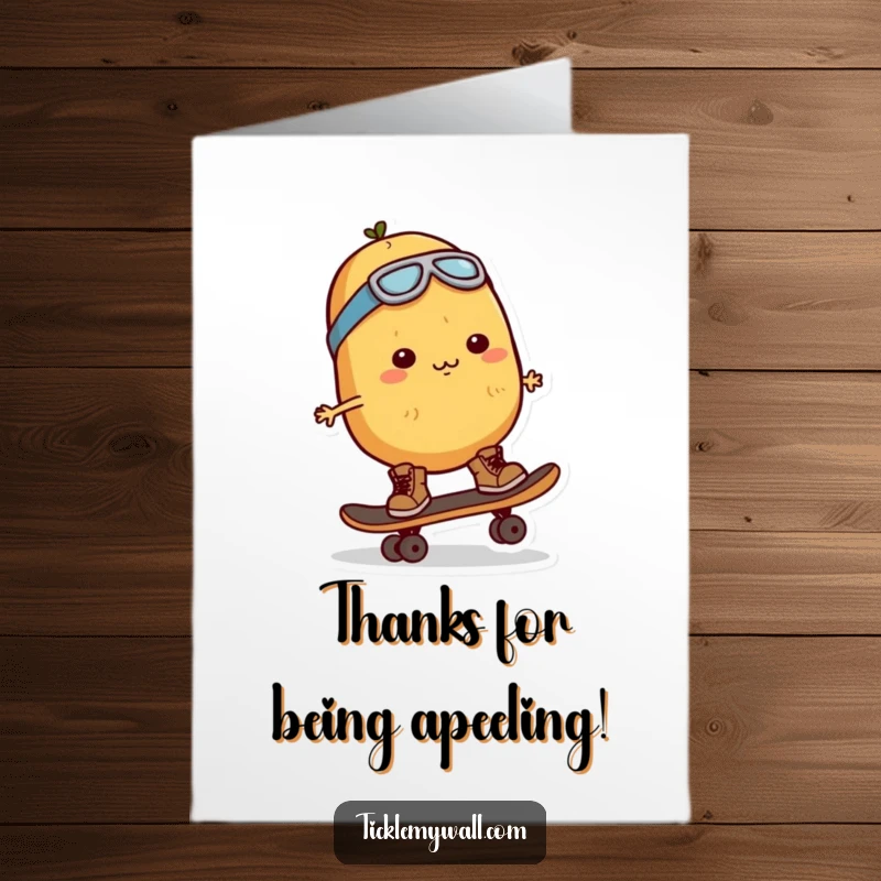 Funny Free Printable Thank You Card with a determined potato wearing small boots and balancing on a skateboard.