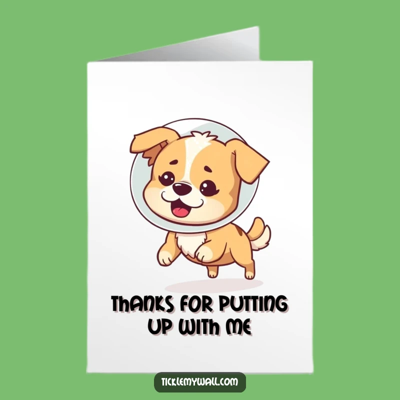 Free Printable Thank You Card: Silly Dog Cone Shame Tail Chase Funny Downloadable