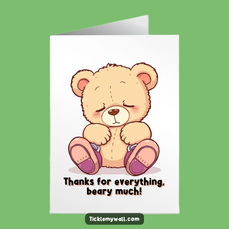 Free Printable Thank You Card: Sleepy Bear Thanks You with Shoes On