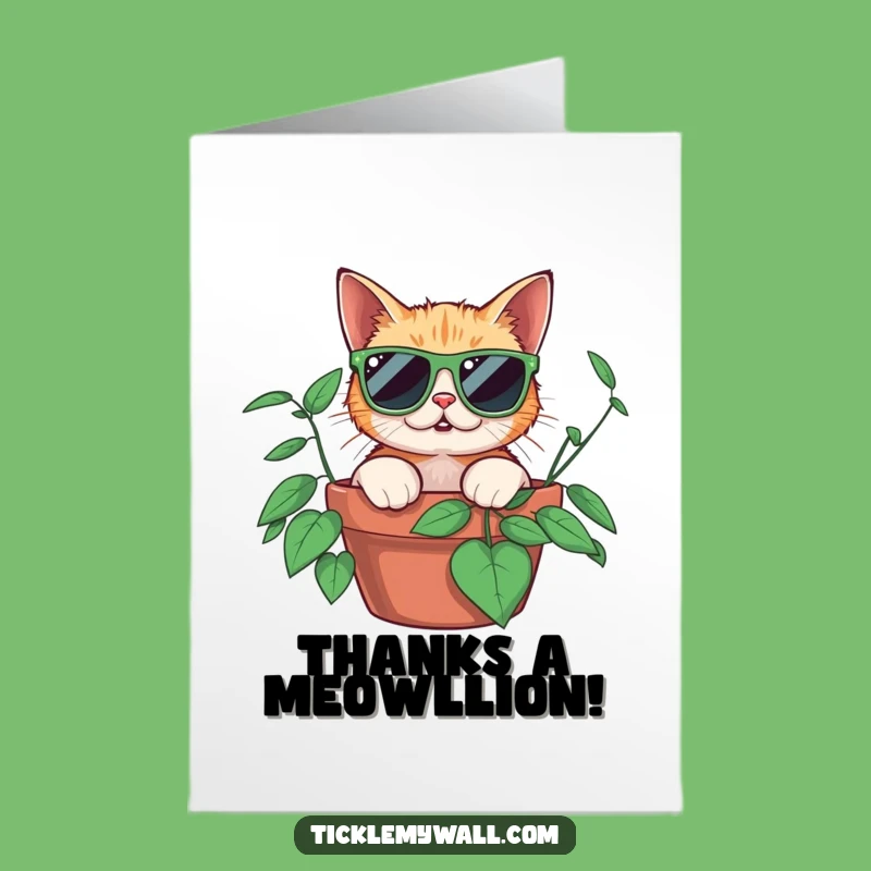 Free Printable Thank You Card: Funny Sunglasses Cat Plant Surprise Downloadable
