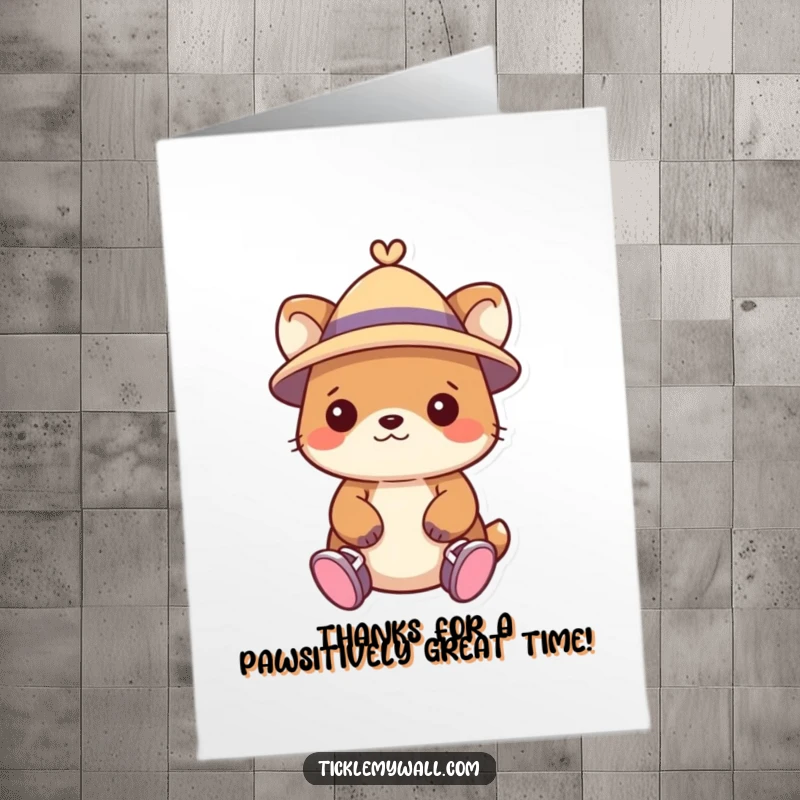 Funny Free Printable Thank You Card: An animal wearing a hat and shoes on its hands, a quirky thank you.