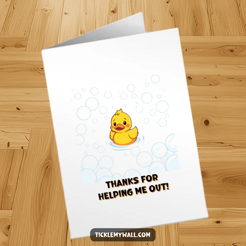 Funny Free Printable Thank You Card: A rubber duck looks lost in a giant maze of soap bubbles.