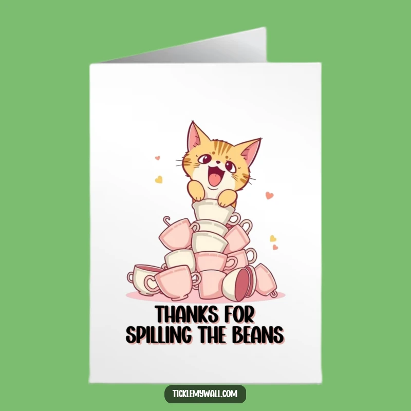 Free Printable Funny Cat Thank You Card: Teacup Tumble Downloadable Gift